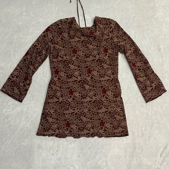 33. ZOEY 101 Vintage Y2K Bluenotes Brown Floral Babydoll Top Size XS - Picture 3 of 5